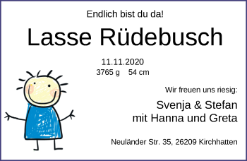 Babyanzeige von Lasse Rüdebusch von Nordwest-Zeitung