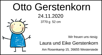 Babyanzeige von Otto Gerstenkorn von Nordwest-Zeitung