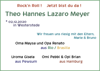 Babyanzeige von Theo Hannes Lazaro Meyer von Nordwest-Zeitung