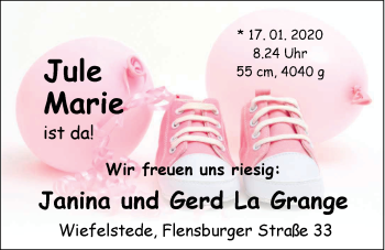 Babyanzeige von Jule Marie von Nordwest-Zeitung