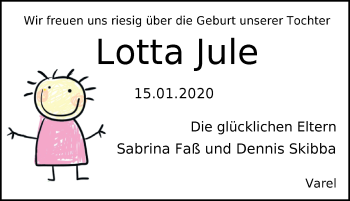 Babyanzeige von Lotta Jule  von Nordwest-Zeitung