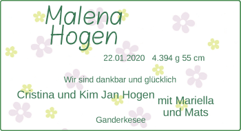 Babyanzeige von Malena Hogen von Nordwest-Zeitung