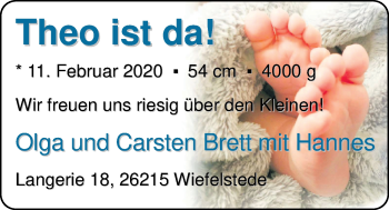 Babyanzeige von Theo Brett von Nordwest-Zeitung
