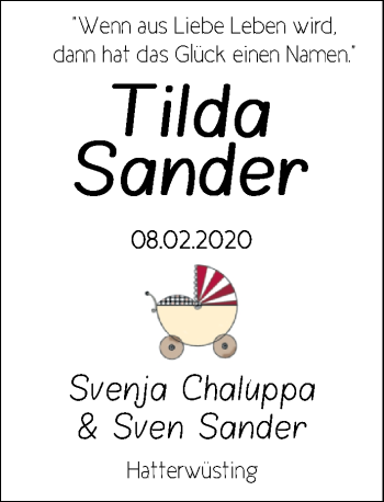 Babyanzeige von Tilda Sander von Nordwest-Zeitung