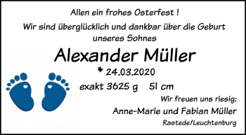 Babyanzeige von Alexander Müller von Nordwest-Zeitung