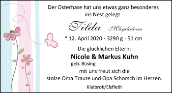 Babyanzeige von Tilda Magdalena Kuhn von Nordwest-Zeitung