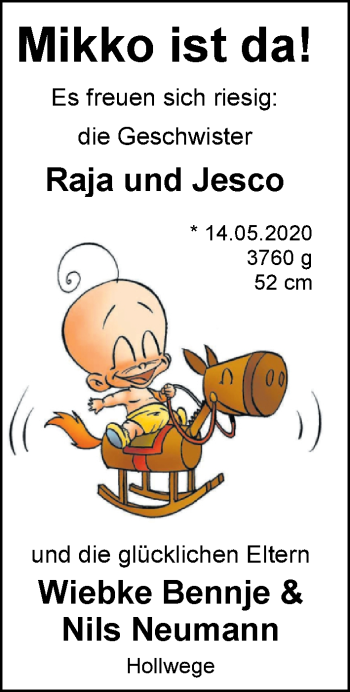 Babyanzeige von Mikko  von Nordwest-Zeitung