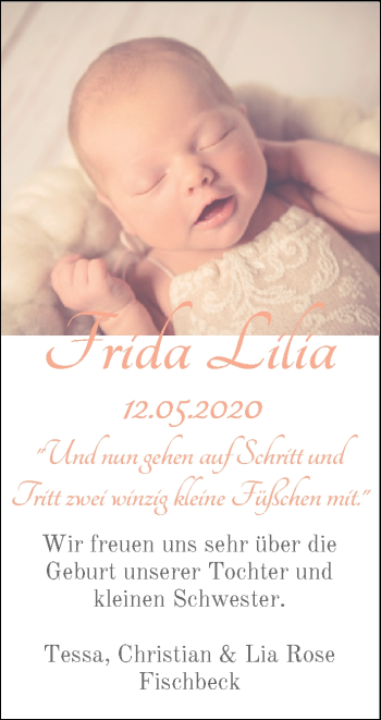 Babyanzeige von Frida Lilia Fischbeck von Nordwest-Zeitung
