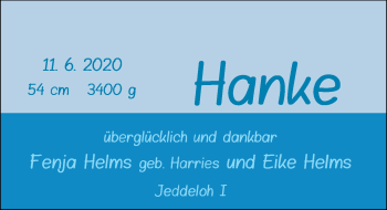 Babyanzeige von Hanke  von Nordwest-Zeitung