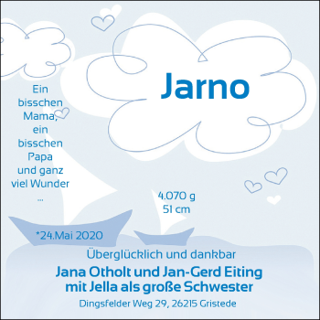 Babyanzeige von Jarno  von Nordwest-Zeitung