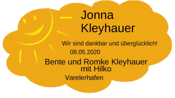 Babyanzeige von Jonna Kleyhauer von Nordwest-Zeitung