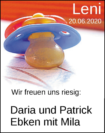 Babyanzeige von Leni Ebken von Nordwest-Zeitung