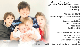 Babyanzeige von Luise Marlene  von Nordwest-Zeitung
