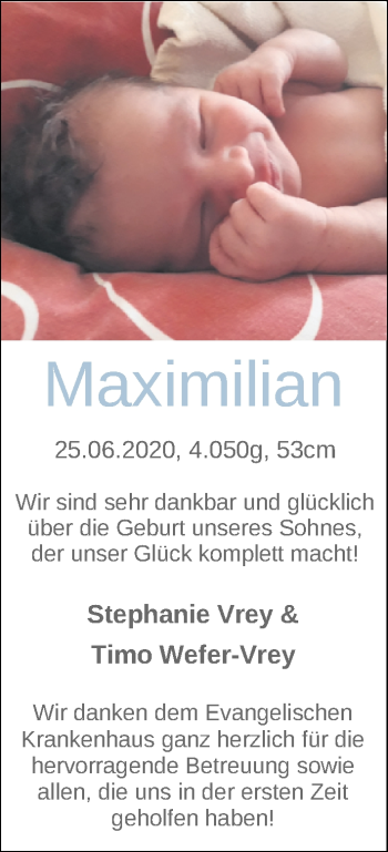 Babyanzeige von Maximilian  von Nordwest-Zeitung