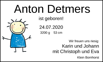 Babyanzeige von Anton Detmers von Nordwest-Zeitung