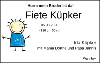 Babyanzeige von Fiete Küpker von Nordwest-Zeitung