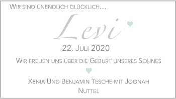 Babyanzeige von Levi Tesche von Nordwest-Zeitung