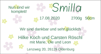 Babyanzeige von Smilla Röschl von Nordwest-Zeitung