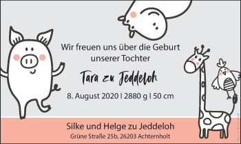 Babyanzeige von Tara Jeddeloh von Nordwest-Zeitung