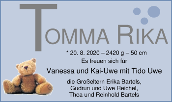 Babyanzeige von Tomma Rika  von Nordwest-Zeitung