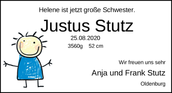 Babyanzeige von Justus Stutz von Nordwest-Zeitung