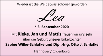 Babyanzeige von Lea  von Nordwest-Zeitung