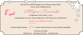 Babyanzeige von Majvi Frerichs von Nordwest-Zeitung