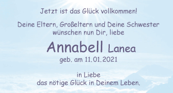 Babyanzeige von Annabell Lanea  von Nordwest-Zeitung