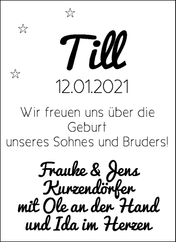 Babyanzeige von Till  von Nordwest-Zeitung