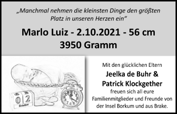 Babyanzeige von Marlo Luiz  von Nordwest-Zeitung