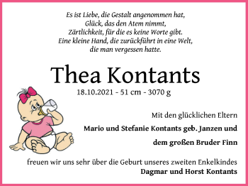 Babyanzeige von Thea Kontants von Nordwest-Zeitung