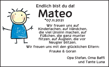 Babyanzeige von Mateo  von EZ