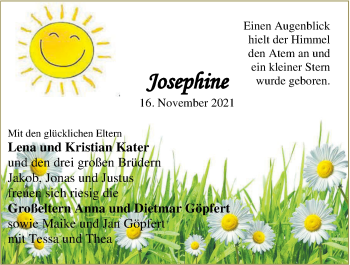 Babyanzeige von Josephine  von Nordwest-Zeitung