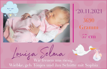 Babyanzeige von Louisa Selma  von Nordwest-Zeitung