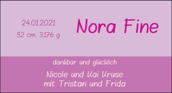 Babyanzeige von Nora Fine Kruse von Nordwest-Zeitung