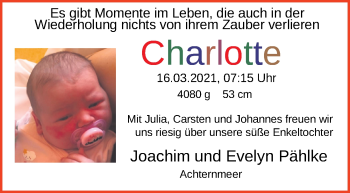 Babyanzeige von Charlotte  von Nordwest-Zeitung