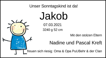 Babyanzeige von Jakob Kreft von Nordwest-Zeitung