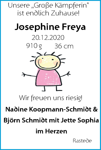 Babyanzeige von Josephine Freya  von Nordwest-Zeitung