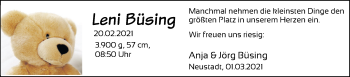 Babyanzeige von Leni Büsing von Nordwest-Zeitung