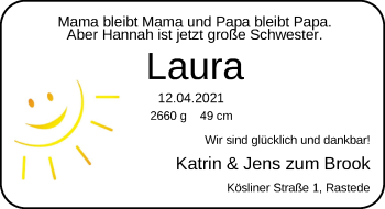 Babyanzeige von Laura  von Nordwest-Zeitung