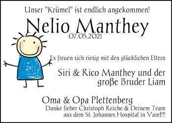 Babyanzeige von Nelio Manthey von Nordwest-Zeitung