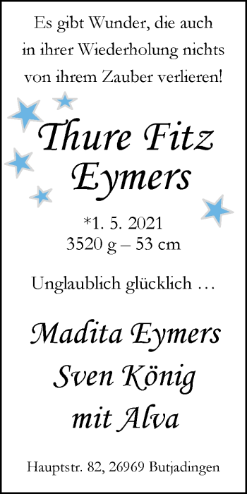 Babyanzeige von Thure Fitz Eymers von Nordwest-Zeitung