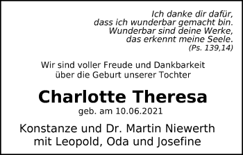 Babyanzeige von Charlotte  von Nordwest-Zeitung
