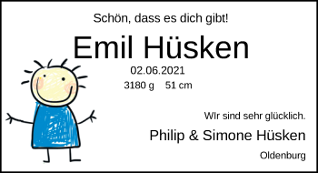 Babyanzeige von Emil Hüsken von Nordwest-Zeitung
