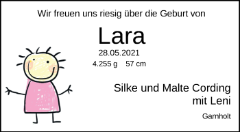 Babyanzeige von Lara Cording von Nordwest-Zeitung