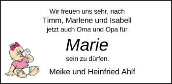 Babyanzeige von Marie  von Nordwest-Zeitung