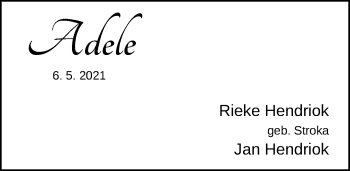 Babyanzeige von Adele Hendriok von Nordwest-Zeitung