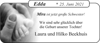 Babyanzeige von Edda  von Nordwest-Zeitung