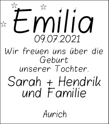 Babyanzeige von Emilia  von EZ