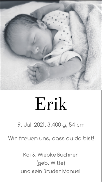 Babyanzeige von Erik Buchner von Nordwest-Zeitung
